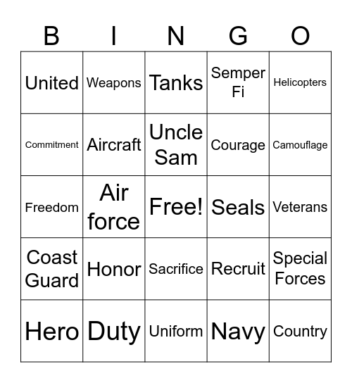 Military Bingo Card