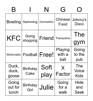 Elizabeth Bingo Card