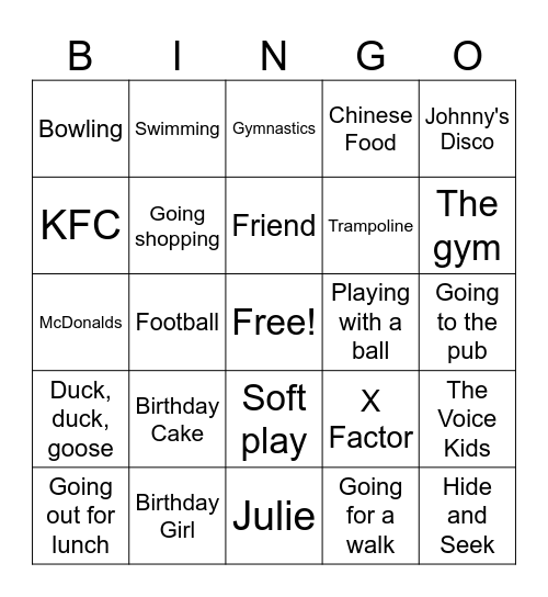 Elizabeth Bingo Card