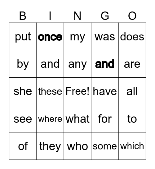 Heart Words Week 15 Bingo Card