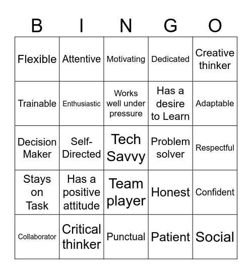 Work Maturity Skills Bingo Card