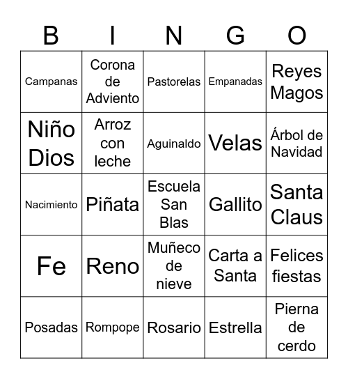 Escuela San Blas Bingo Card