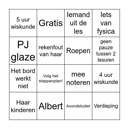 wiskunde bingo Card
