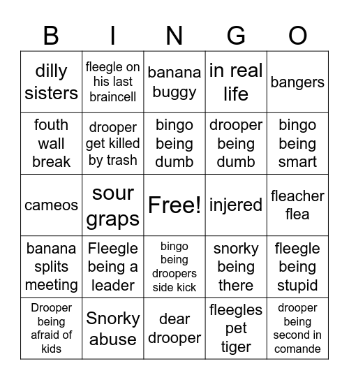 banana spilts bingo Card