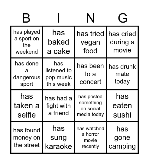 Find someone who... Bingo Card