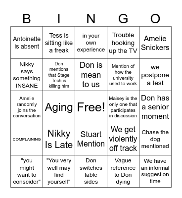 Rehearsal Techniques Bingo Card