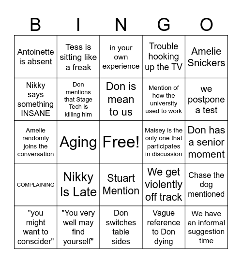 Rehearsal Techniques Bingo Card