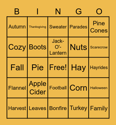 Fall Bingo Card