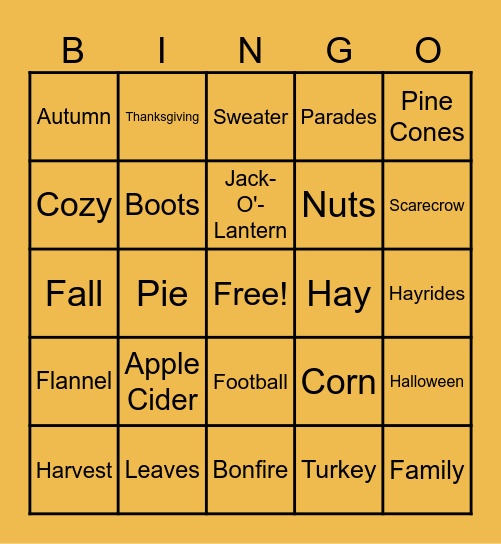Fall Bingo Card