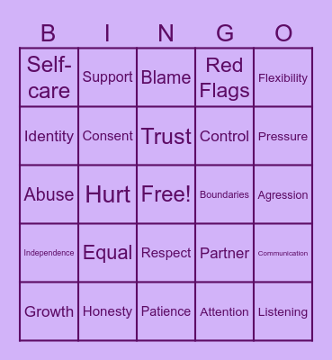 Healthy Relationships Bingo Card