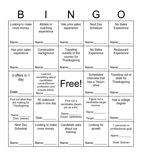 Turkey Bowl Bingo (11/24 - 11/25) Bingo Card