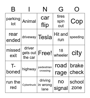 Idiots in cars Bingo Card