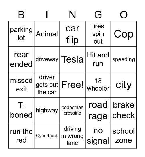 Idiots in cars Bingo Card