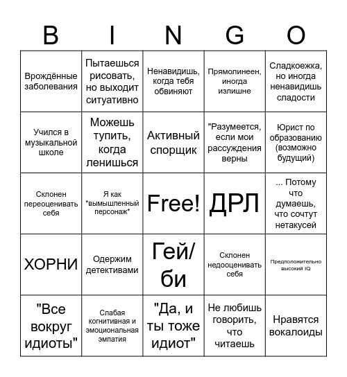 Кенджи/Тадзио Bingo Card