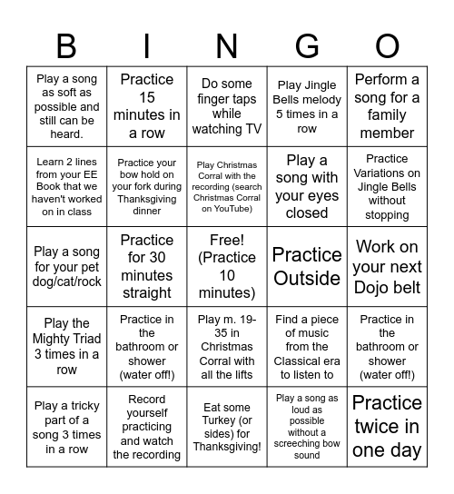 Thanksgiving Break Practice Bingo (C/B) Bingo Card