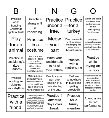 Thanksgiving Practice Bingo Card