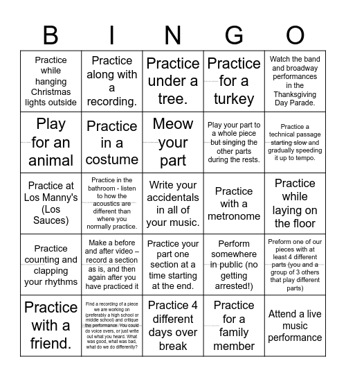 Thanksgiving Practice Bingo Card