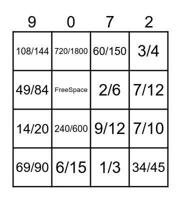 Equivalent Fractions Bingo Card