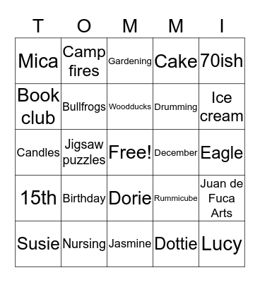 Birthday Party Bingo Card