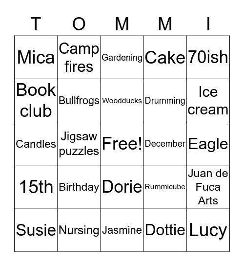 Birthday Party Bingo Card