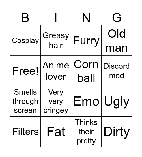 Cring Bingo Card