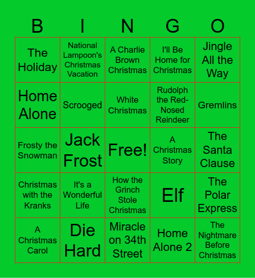 VERG Christmas Bingo Card