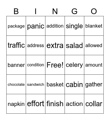 Vocabulary Bingo Card