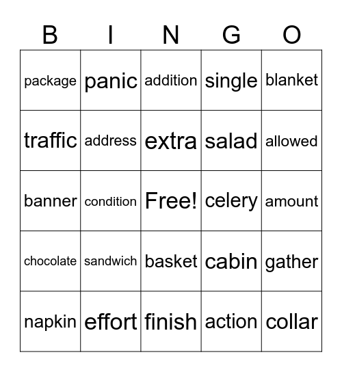 Vocabulary Bingo Card
