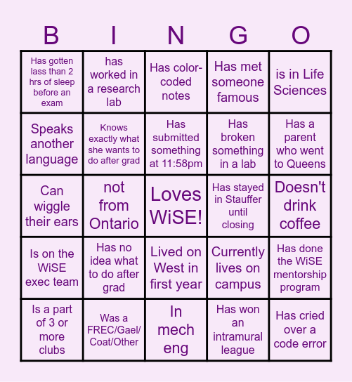 All-WiSE Bingo!! Bingo Card
