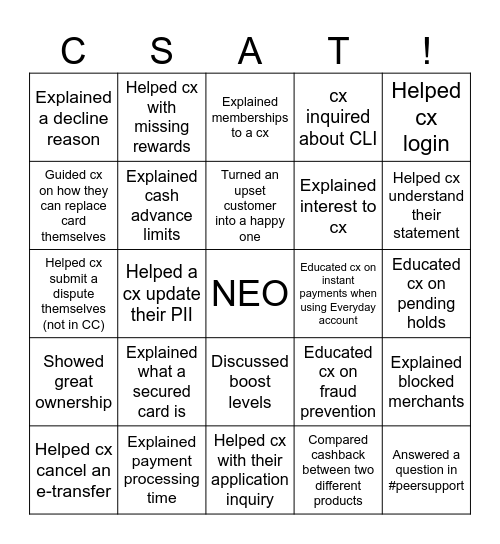NEO BINGO Card