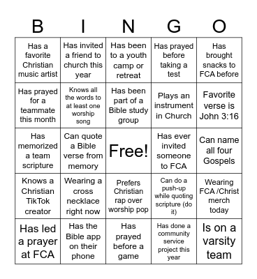 FCA People Bingo Card