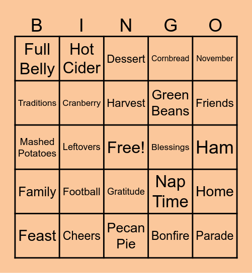 Thanksgiving Bingo Card