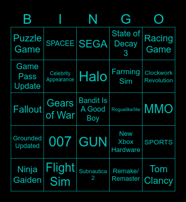Xbox Partner Preview Bingo Card