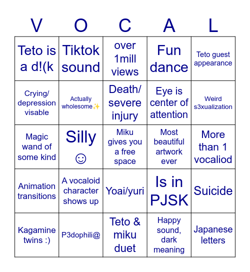 Vocaloid bingo Card