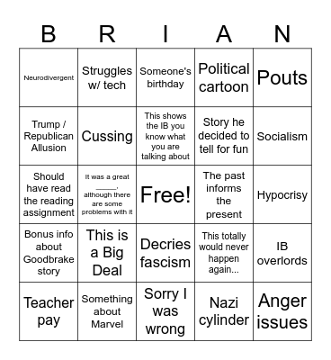 Goodbrake Weekly Bingo Card