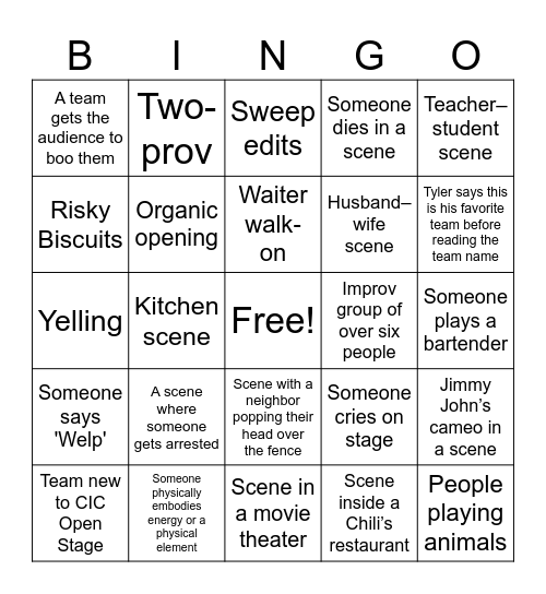 CIC OPEN STAGE BINGO Card