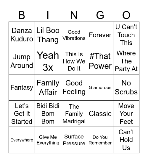 Dance Floor Favorites Bingo Card
