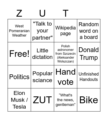 ZUT - Angielski Bingo! Bingo Card
