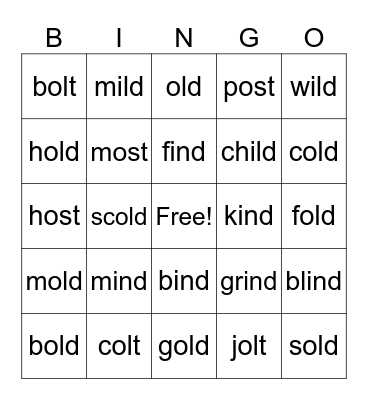 Exception to the Closed Syllable Bingo Card