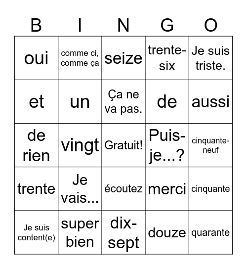 Bella Rickson Bingo Card