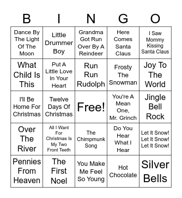 Christmas Music BINGO Card
