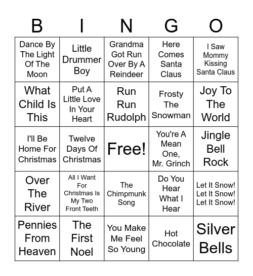 Christmas Music BINGO Card