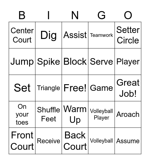 Volleyball Bingo Card