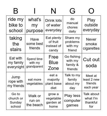 Blue Zones Bingo Card