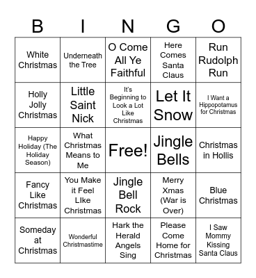 Holiday Song Bingo Card