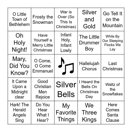 Christmas Music Bingo Card