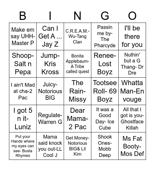 Classic Bangers- 90's edition Bingo Card