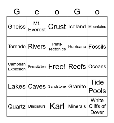 Geology! Bingo Card