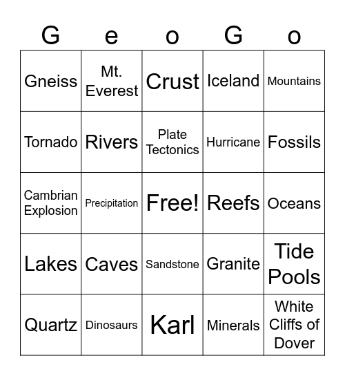 Geology! Bingo Card