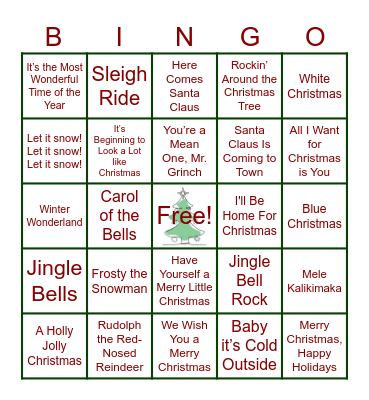 Christmas Music Bingo Card